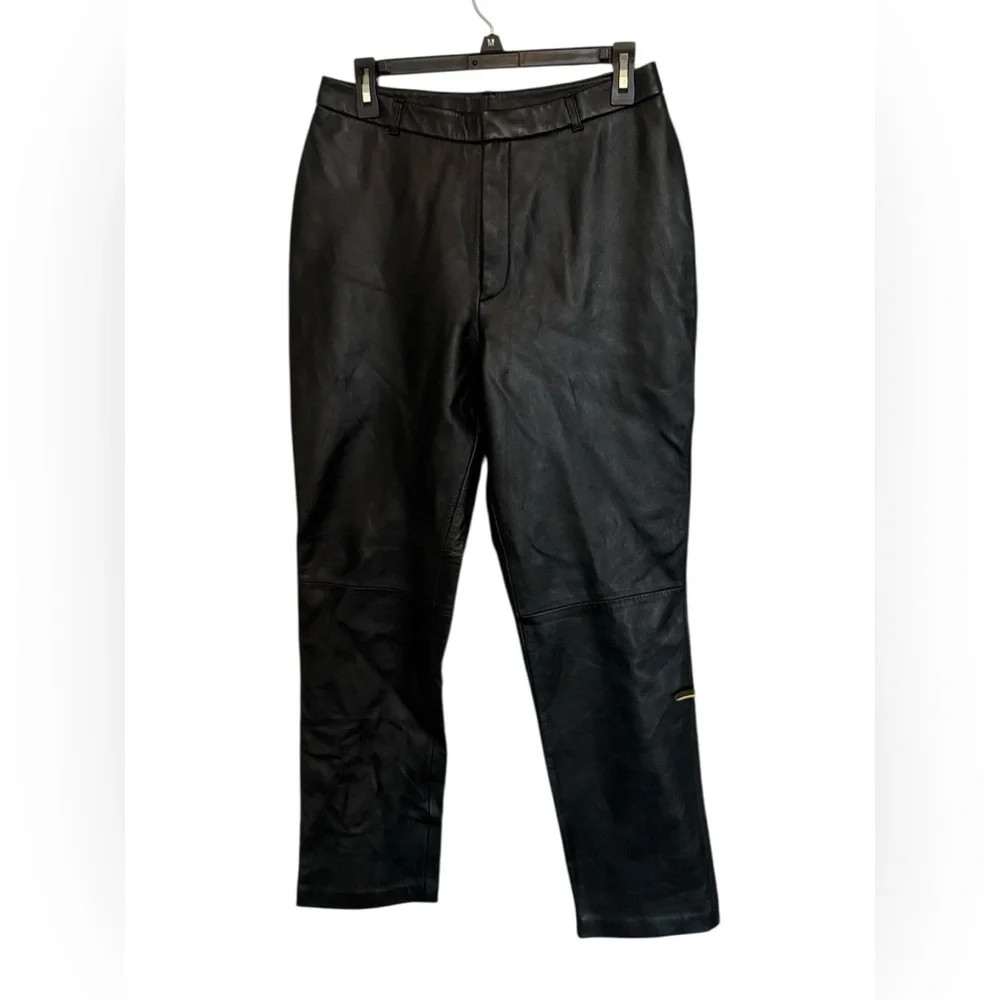 Jaclyn Smith Genuine Leather Black Pants Size 10 - Picture 1 of 7